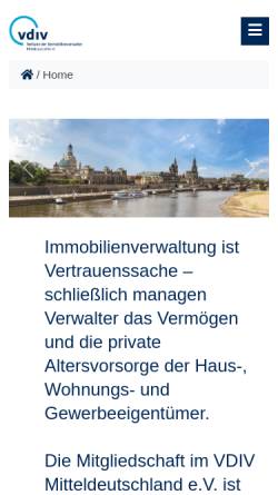 Vorschau der mobilen Webseite www.immobilienverwalter-mitteldeutschland.de, Verband der Immobilienverwalter Mitteldeutschland e.V.