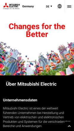 Vorschau der mobilen Webseite de.mitsubishielectric.com, Mitsubishi Electric Europe, Niederlassung Deutschland