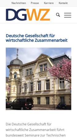 Vorschau der mobilen Webseite www.dgwz.de, Deutsche Gesellschaft für wirtschaftliche Zusammenarbeit mbH (DGWZ)