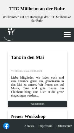 Vorschau der mobilen Webseite www.ttc-muelheim.de, Tanz Turnier Club Mülheim e.V.