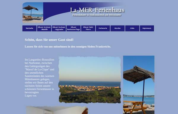 Vorschau von www.la-mer-ferienhaus.de, Ferienhäuser in Gruissan und Narbonne Plage