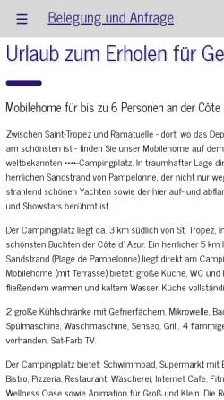 Vorschau der mobilen Webseite mobilehome-saint-tropez.de, Mobilehome Saint Tropez, Familie Böllinger