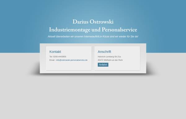 Vorschau von www.ostrowski-industriemontage.de, Ostrowski Industriemontagen und Personalservice