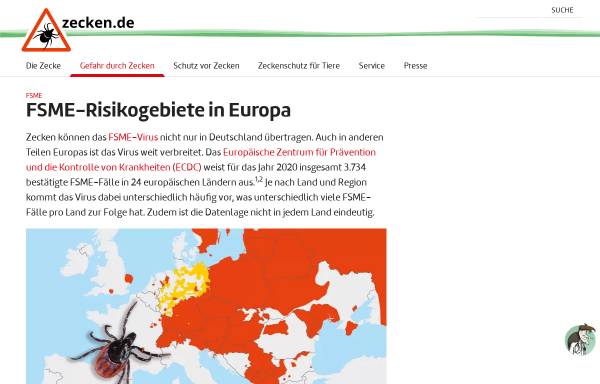 Vorschau von www.zecken.de, FSME in Europa