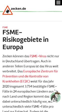 Vorschau der mobilen Webseite www.zecken.de, FSME in Europa