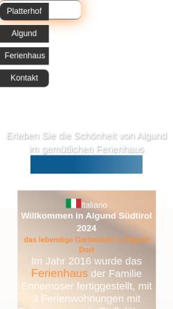 Vorschau der mobilen Webseite www.algund-zimmer.de, Platter-Hof