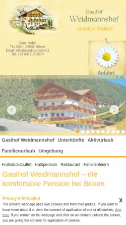 Vorschau der mobilen Webseite www.weidmannshof.it, Gasthof Weidmannshof