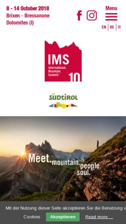 Vorschau der mobilen Webseite www.ims.bz, International Mountain Summit - IMS