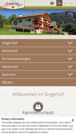 Vorschau der mobilen Webseite singerhof.com, Singerhof