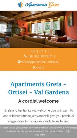 Vorschau der mobilen Webseite www.appartamenti-ortisei.eu, Apartments Greta