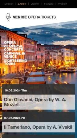 Vorschau der mobilen Webseite veniceoperatickets.com, Venice Opera Tickets