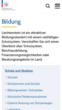 Vorschau der mobilen Webseite www.llv.li, Studieren im Vierländereck - Landesverwaltung Liechtenstein