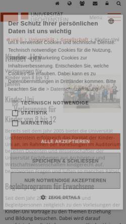 Vorschau der mobilen Webseite www.uni.li, Kinder-Uni Liechtenstein