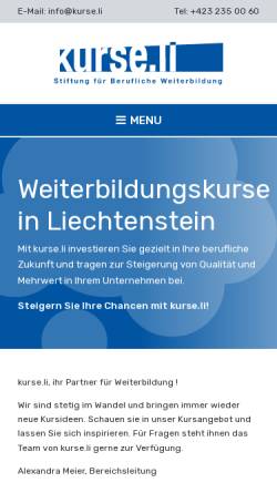 Vorschau der mobilen Webseite www.kurse.li, BWI - Stiftung Berufliches Weiterbildungsinstitut im Fürstentum Liechtenstein