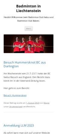 Vorschau der mobilen Webseite www.bcvaduz.li, Badminton Club Balzers und Vaduz