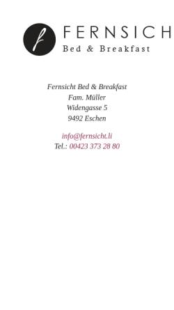 Vorschau der mobilen Webseite www.fernsicht.li, Hotel Fernsicht