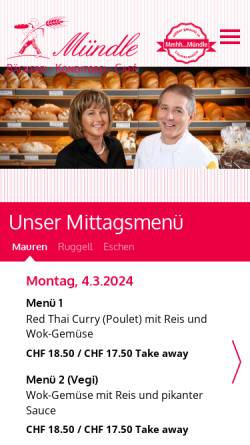 Vorschau der mobilen Webseite www.muendle.li, Mündle Bäckerei und Konditorei AG