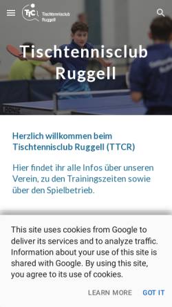 Vorschau der mobilen Webseite www.ttcruggell.li, Tischtennisclub Ruggell