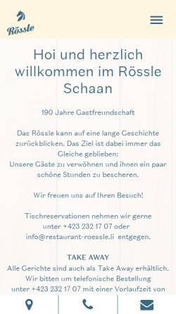 Vorschau der mobilen Webseite www.restaurant-roessle.li, Restaurant Rössle -. Heidi und Andy Eder