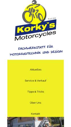 Vorschau der mobilen Webseite www.korky.li, Korky's Motorcycles - Inh. Joachim Kortin