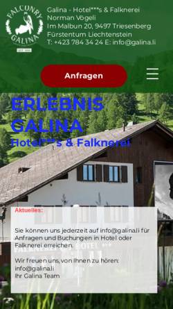 Vorschau der mobilen Webseite www.galina.li, Falknerei Galina Hotel Restaurant