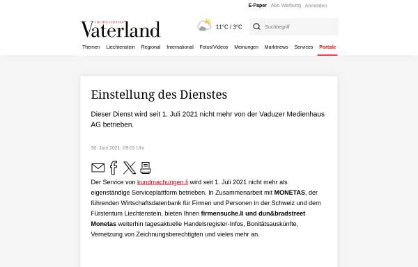 Vorschau von www.kundmachungen.li, Kundmachungen.li - Vaduzer Medienhaus AG