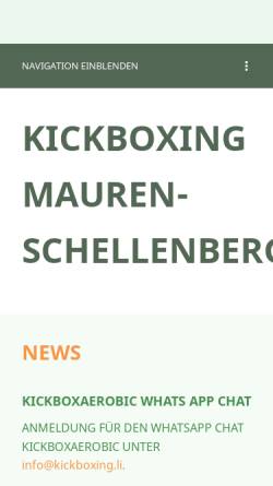 Vorschau der mobilen Webseite www.kickboxing.li, Kickboxing Mauren - Schellenberg