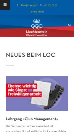 Vorschau der mobilen Webseite www.olympic.li, Liechtenstein Olympic Commitee