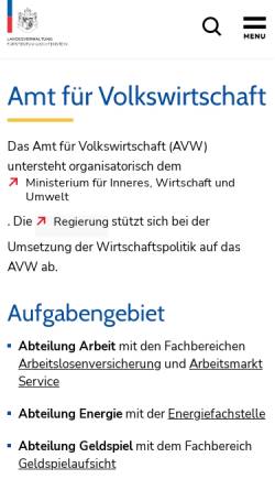 Vorschau der mobilen Webseite www.llv.li, Amt für Volkswirtschaft - Landesverwaltung Liechtenstein