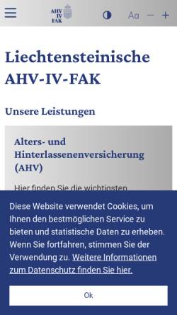 Vorschau der mobilen Webseite www.ahv.li, AHV-IV-FAK Liechtenstein