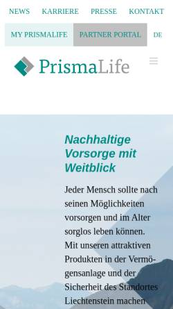 Vorschau der mobilen Webseite www.prismalife.com, PrismaLife AG