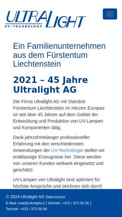 Vorschau der mobilen Webseite www.ultralight.li, Ultralight AG
