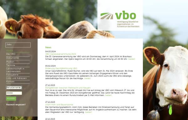 Vorschau von www.vbo.li, Vereinigung der Bäuerlichen Organisationen in Liechtenstein