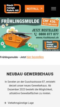 Vorschau der mobilen Webseite rischkanal.ch, Risch reinigt Rohre AG