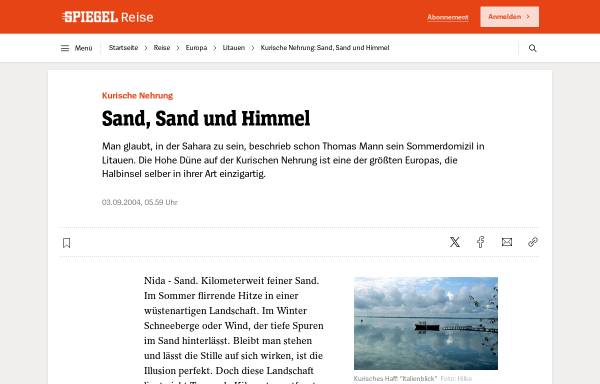 Vorschau von www.spiegel.de, Kurische Nehrung: Sand, Sand und Himmel - SPIEGEL ONLINE