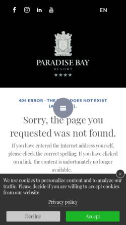 Vorschau der mobilen Webseite www.paradise-bay.com, Hotel Paradise Bay