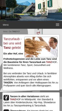 Vorschau der mobilen Webseite www.tanzhof.com, Tanzschule und Frühstückspension am Klopeinersee