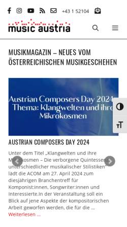 Vorschau der mobilen Webseite www.musicaustria.at, Music Austria