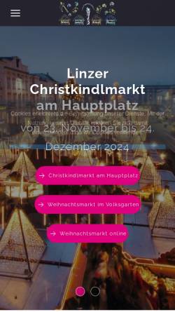 Vorschau der mobilen Webseite www.christkindlmarkt-linz.at, Linz - Linzer Weihnachtsmärkte, Oberaigner Partyzelt & Catering GmbH