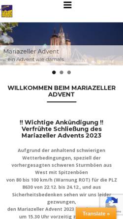 Vorschau der mobilen Webseite www.mariazeller-advent.at, Mariazeller Advent