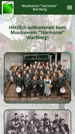 Vorschau der mobilen Webseite www.mv-harmonie-wartberg.at, Musikverein Harmonie Wartberg