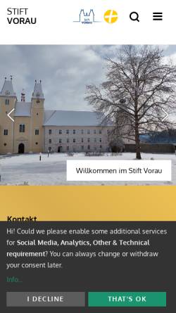 Vorschau der mobilen Webseite www.stift-vorau.at, Stift Vorau