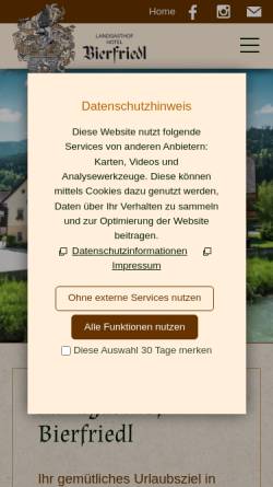 Vorschau der mobilen Webseite www.bierfriedl.at, Gasthof-Pension Bierfriedl