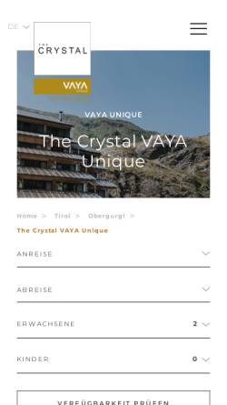 Vorschau der mobilen Webseite www.thecrystal.at, Hotel Crystal