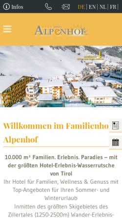 Vorschau der mobilen Webseite www.alpenhof-gerlos.at, Hotel Alpenhof Gerlos