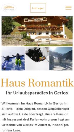 Vorschau der mobilen Webseite www.haus-romantik-gerlos.at, Haus Romantik