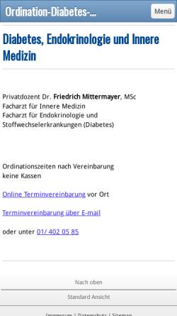 Vorschau der mobilen Webseite www.diabetes-wien.com, Priv. Doz. Dr. Friedricj Mittermayer, 1180 Wien