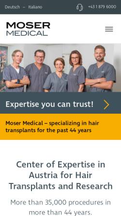 Vorschau der mobilen Webseite www.haarestattglatze.com, Moser Medical Group GmbH