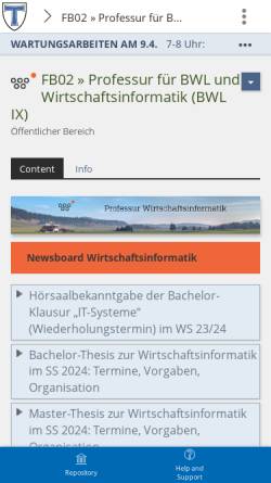 Vorschau der mobilen Webseite wi.uni-giessen.de, Professur für BWL und Wirtschaftsinformatik der JLU Gießen
