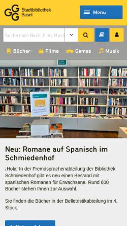 Vorschau der mobilen Webseite www.stadtbibliothekbasel.ch, GGG Stadtbibliothek Basel